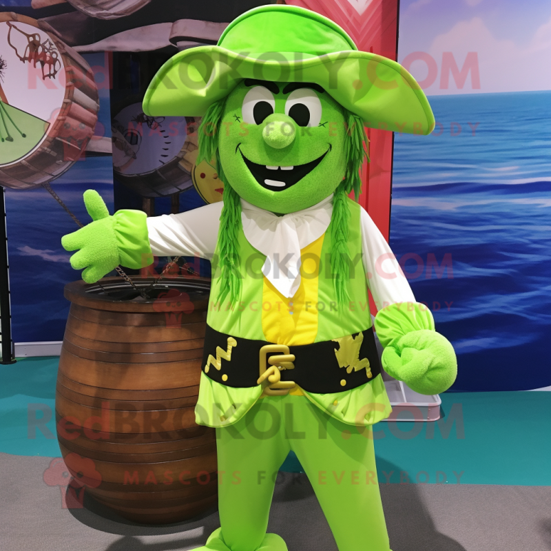 Lime Green Pirate mascot costume character dressed with a Swimwear and Rings