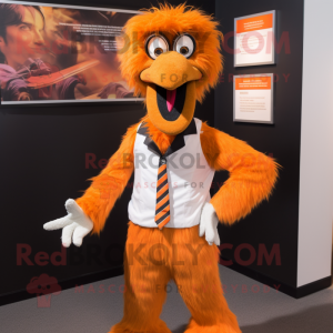 Orange Emu mascot costume character dressed with a Suit Pants and Cummerbunds