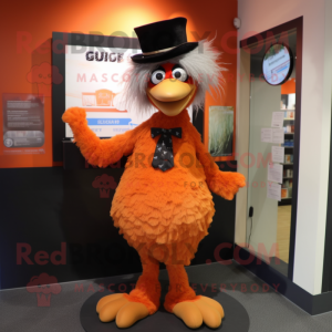 Orange Emu mascot costume character dressed with a Suit Pants and Cummerbunds
