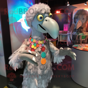 Gray Dodo Bird mascot costume character dressed with a Playsuit and Bracelets