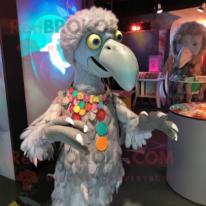 Gray Dodo Bird mascot costume character dressed with a Playsuit and Bracelets