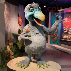 Gray Dodo Bird mascot costume character dressed with a Playsuit and Bracelets