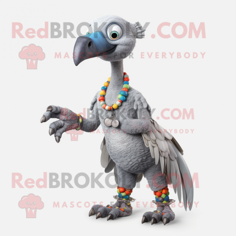 Gray Dodo Bird mascot costume character dressed with a Playsuit and Bracelets