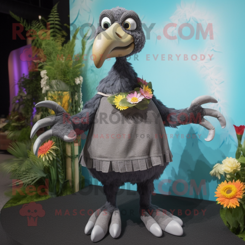 Gray Dodo Bird mascot costume character dressed with a Playsuit and Bracelets