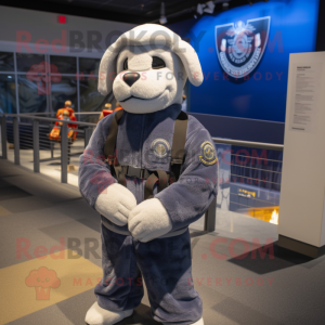 Navy Seal mascot costume character dressed with a Sweatshirt and Backpacks