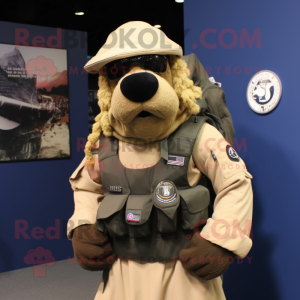 Navy Seal mascot costume character dressed with a Sweatshirt and Backpacks