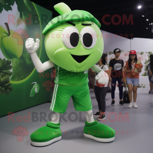 Forest Green Apple mascot costume character dressed with a Tank Top and Caps