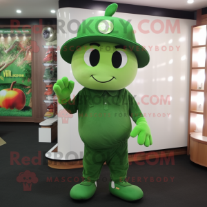 Forest Green Apple mascot costume character dressed with a Tank Top and Caps