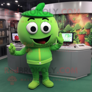 Forest Green Apple mascot costume character dressed with a Tank Top and Caps