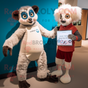 Cream Lemur mascot costume character dressed with a Henley Tee and Watches