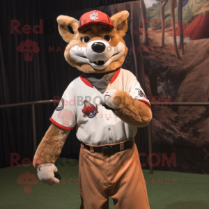 Rust Wolf mascot costume character dressed with a Baseball Tee and Ties