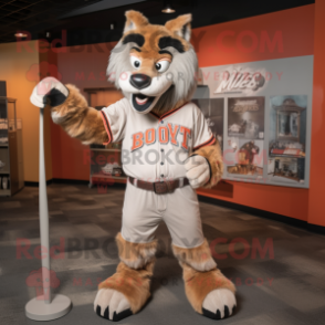 Rust Wolf mascot costume character dressed with a Baseball Tee and Ties