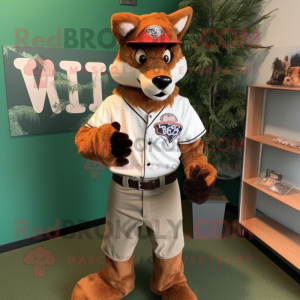 Rust Wolf mascot costume character dressed with a Baseball Tee and Ties