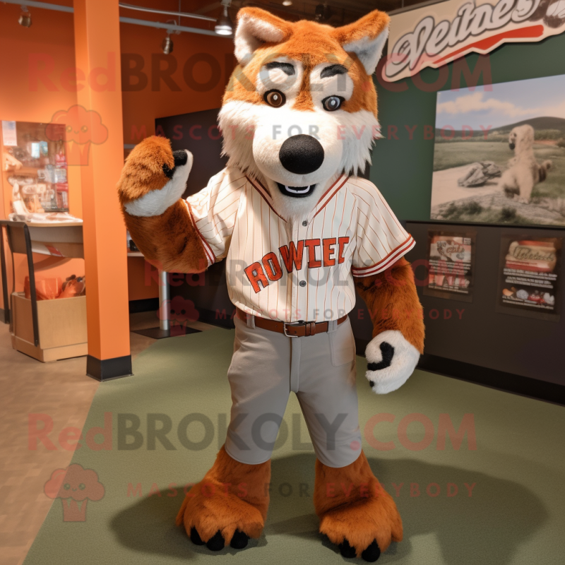 Rust Wolf mascot costume character dressed with a Baseball Tee and Ties