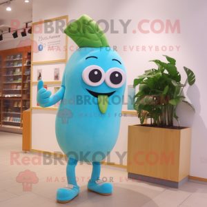 Cyan Turnip mascot costume character dressed with a T-Shirt and Bracelet watches