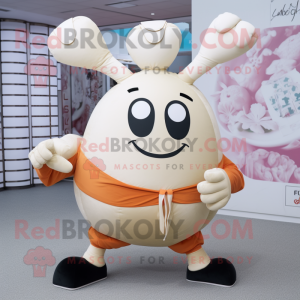 Cream Crab Cakes mascot costume character dressed with a Yoga Pants and Handbags