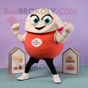 Cream Crab Cakes mascot costume character dressed with a Yoga Pants and Handbags