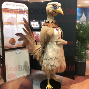 Tan Pheasant mascot costume character dressed with a Shift Dress and Lapel pins