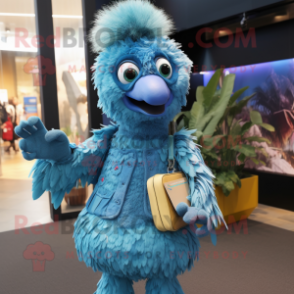 Sky Blue Emu mascot costume character dressed with a Playsuit and Handbags