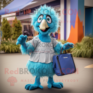 Sky Blue Emu mascot costume character dressed with a Playsuit and Handbags