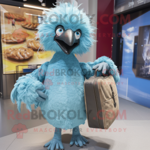 Sky Blue Emu mascot costume character dressed with a Playsuit and Handbags