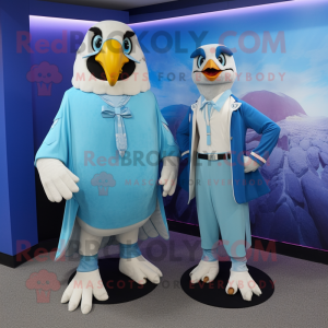 Sky Blue Falcon mascot costume character dressed with a Midi Dress and Ties