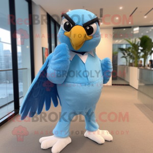 Sky Blue Falcon mascot costume character dressed with a Midi Dress and Ties