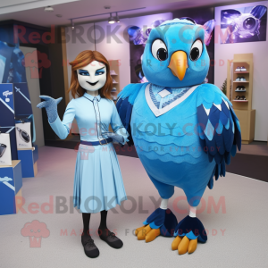 Sky Blue Falcon mascot costume character dressed with a Midi Dress and Ties