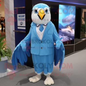 Sky Blue Falcon mascot costume character dressed with a Midi Dress and Ties