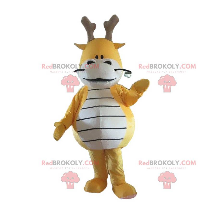 Yellow and white dragon mascot, colorful dragon costume -