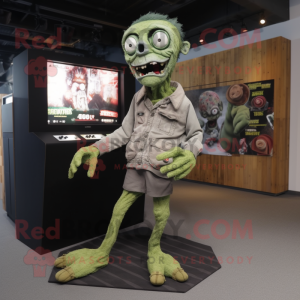 Olive Zombie mascot costume character dressed with a Cardigan and Foot pads