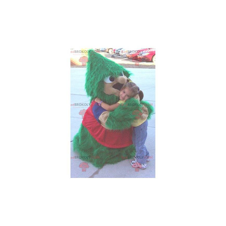 Mascote da árvore de Natal todo peludo verde e vermelho -