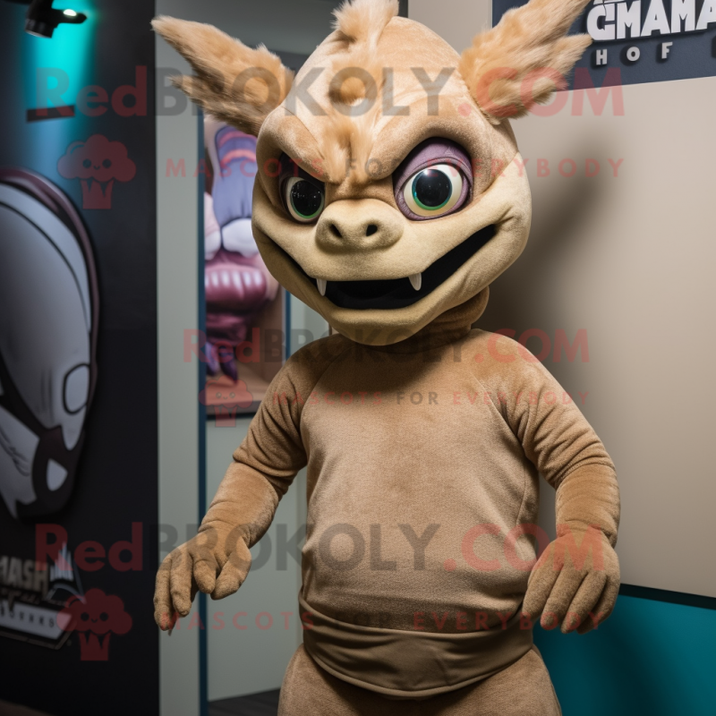 Tan Chupacabra mascot costume character dressed with a Turtleneck and Cummerbunds