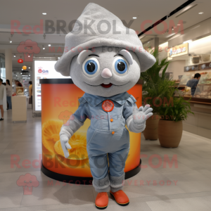 Silver Apricot mascot costume character dressed with a Denim Shorts and Wraps
