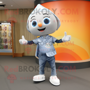 Silver Apricot mascot costume character dressed with a Denim Shorts and Wraps