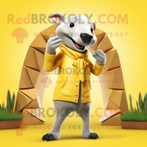 Yellow Tapir mascot costume character dressed with a Skinny Jeans and Wraps