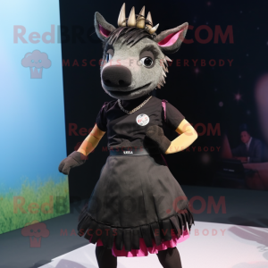 Black Wild Boar mascot costume character dressed with a Mini Skirt and Headbands