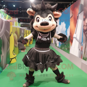 Black Wild Boar mascot costume character dressed with a Mini Skirt and Headbands