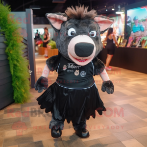 Black Wild Boar mascot costume character dressed with a Mini Skirt and Headbands