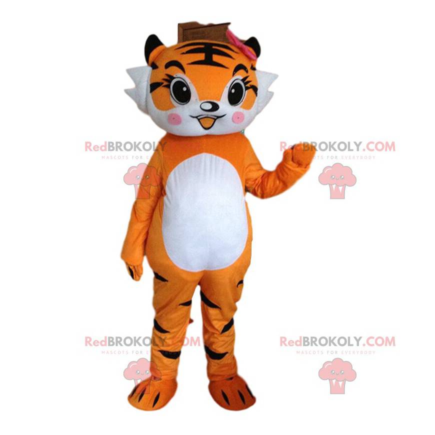 Maskot tygřice, kostým oranžového tygra, maskování koček -