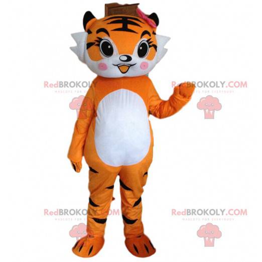 Mascote tigresa, fantasia de tigre laranja, disfarce felino -