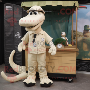 Cream Loch Ness Monster mascot costume character dressed with a Cargo Shorts and Caps