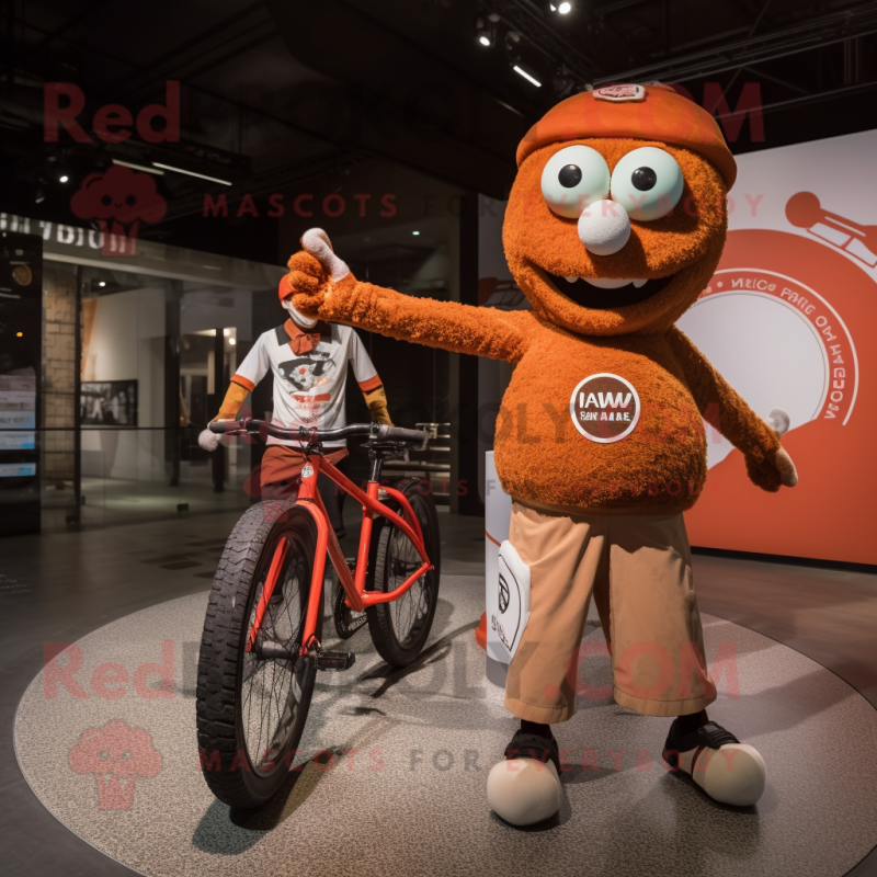 Rust Unicyclist mascot costume character dressed with a Graphic Tee and Watches