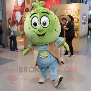 Olive Meatballs mascot costume character dressed with a Jeans and Coin purses