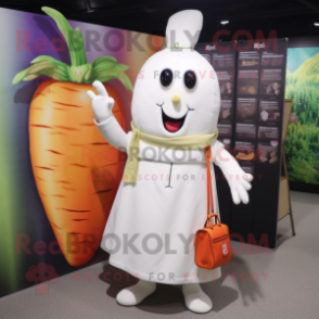 White Carrot mascot costume character dressed with a Dress and Backpacks