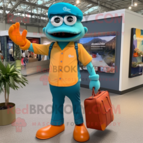 Teal Orange mascot costume character dressed with a Oxford Shirt and Handbags