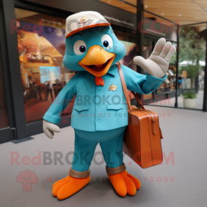 Teal Orange mascot costume character dressed with a Oxford Shirt and Handbags