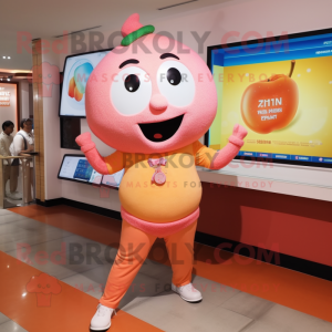 Peach Fried Rice mascot costume character dressed with a Capri Pants and Digital watches