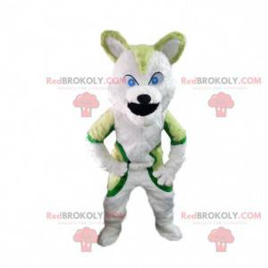 Mascotte de husky vert, costume de renard, déguisement poilu -