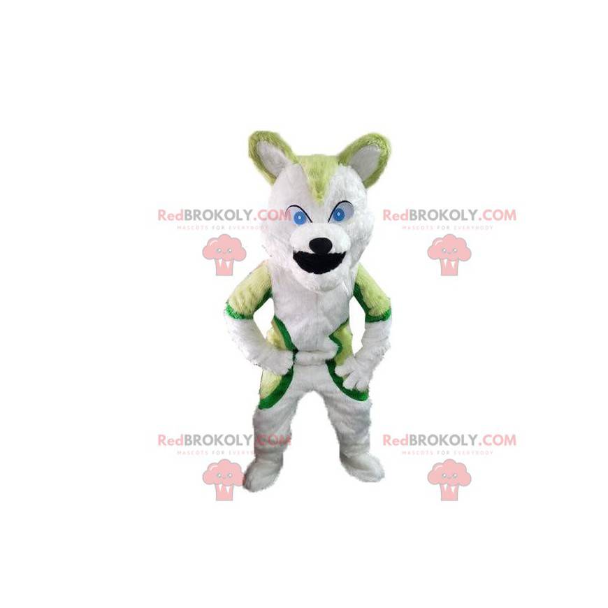 Zelený husky maskot, kostým lišky, chlupatý převlek -